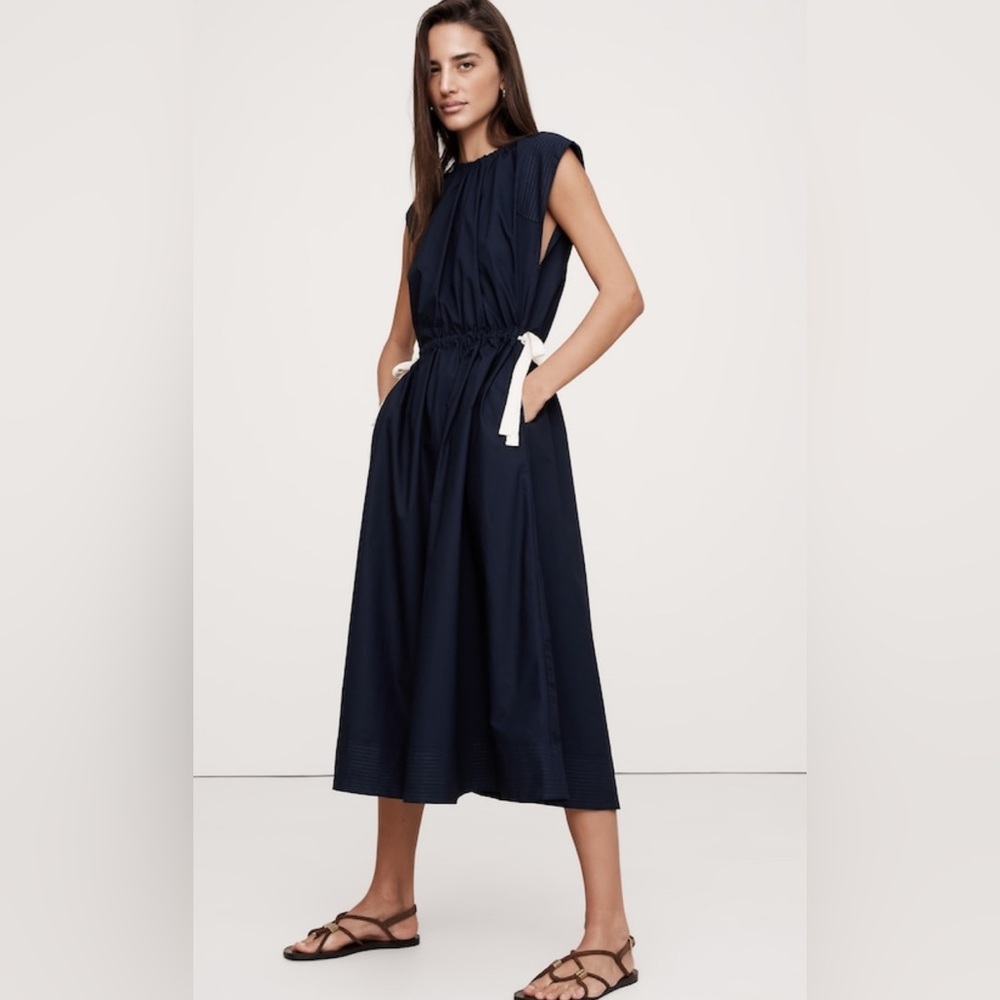 BANANA REPUBLIC POPLIN TIE-WAIST MIDI DRESS - Picture 11 of 11